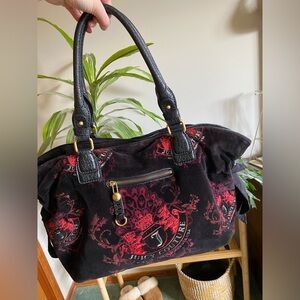Juicy Couture Vintage Black and Red Velour Shoulder Bag